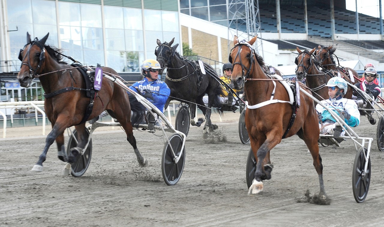 Diana Zet vinner Derbystoet före stallkompisen Milady Grace. Foto: Jörgen Tufvesson, ALN