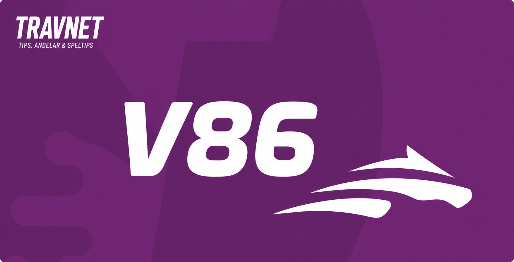 Travnet V86 logotyp på lila bakgrund med båtikon