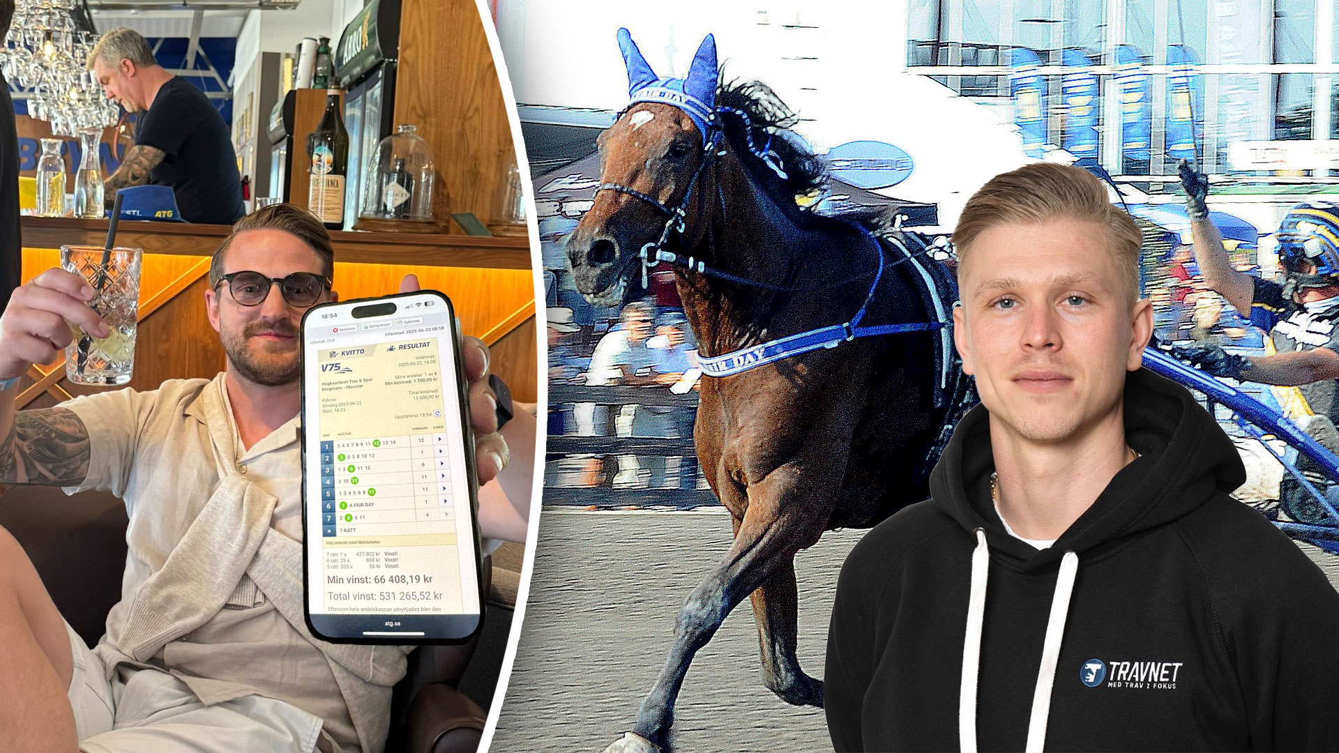 Anton Fransson firar sin storvinst på V75. Foto: ALN.se