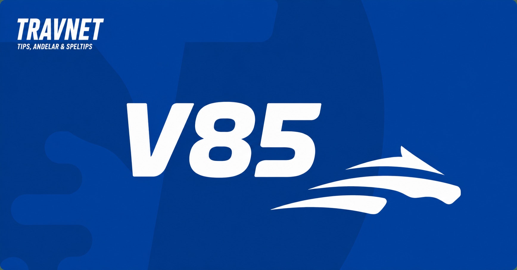 Logotyp för V85 från Travnet med vit text och båtsymbol på blå bakgrund