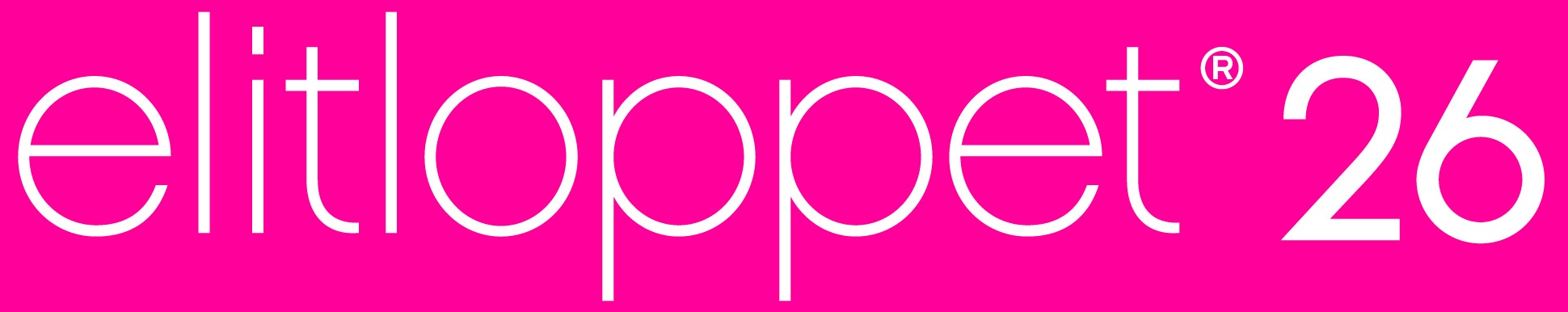 Elitloppet 26 logotyp med vit text på rosa bakgrund