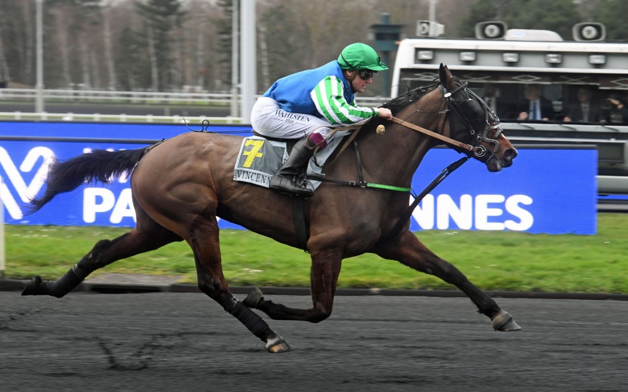 Flèche Bourbon tillbaka framför sulky i Prix Jockey. Foto: Gerard Forni, Scoop Dyga
